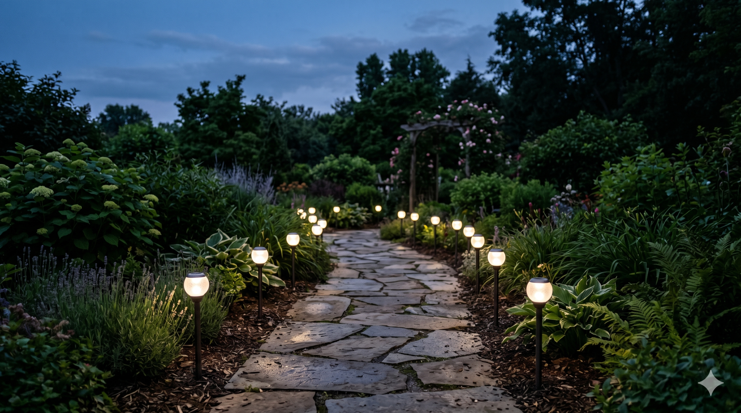 DenicMic solar LED pathway lights 12-pack lining a garden path