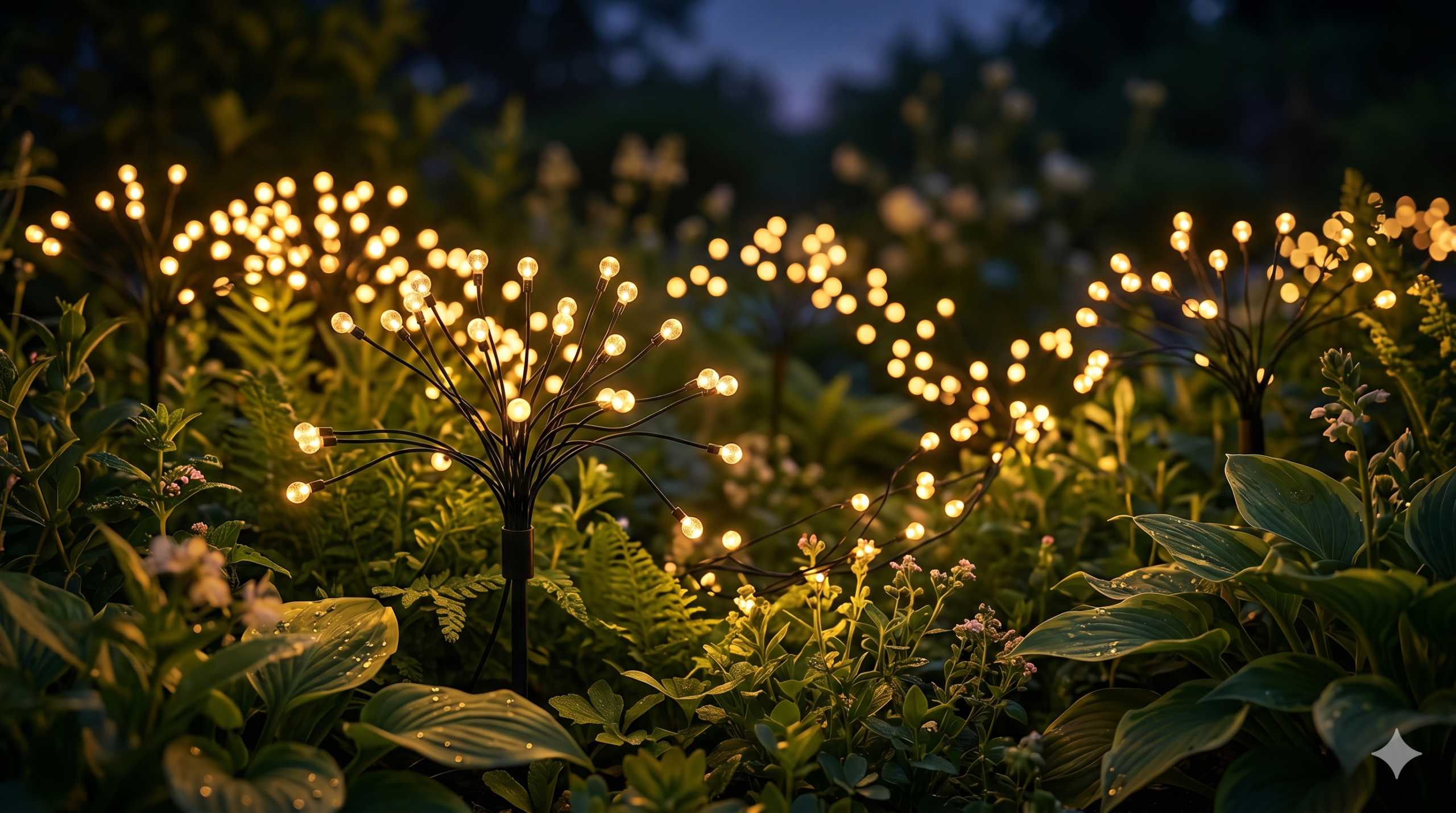 ASMAD solar firefly lights 10-pack in a garden bed