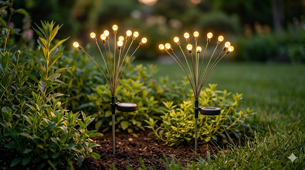 TONULAX solar garden swaying fairy lights in a flower bed