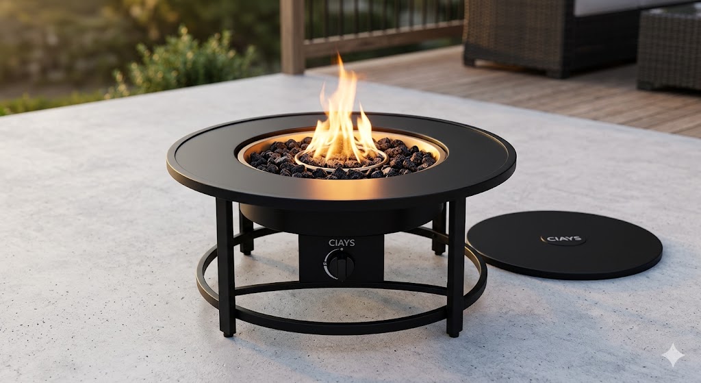 Ciays 28-inch propane fire pit table on a patio