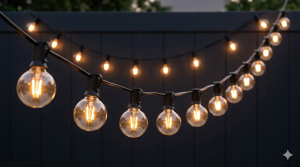 Brightown 50FT G40 globe outdoor string lights on a patio