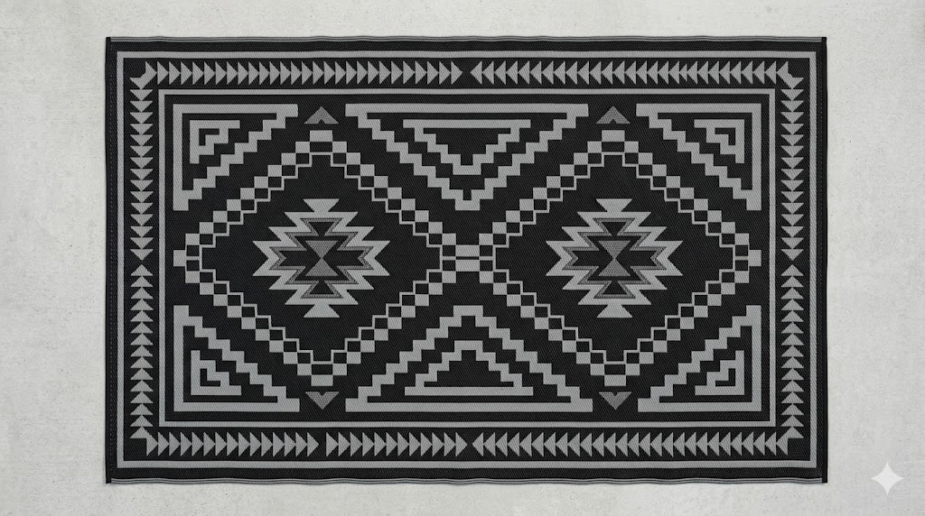 SAND MINE 5x8 waterproof outdoor rug black and beige